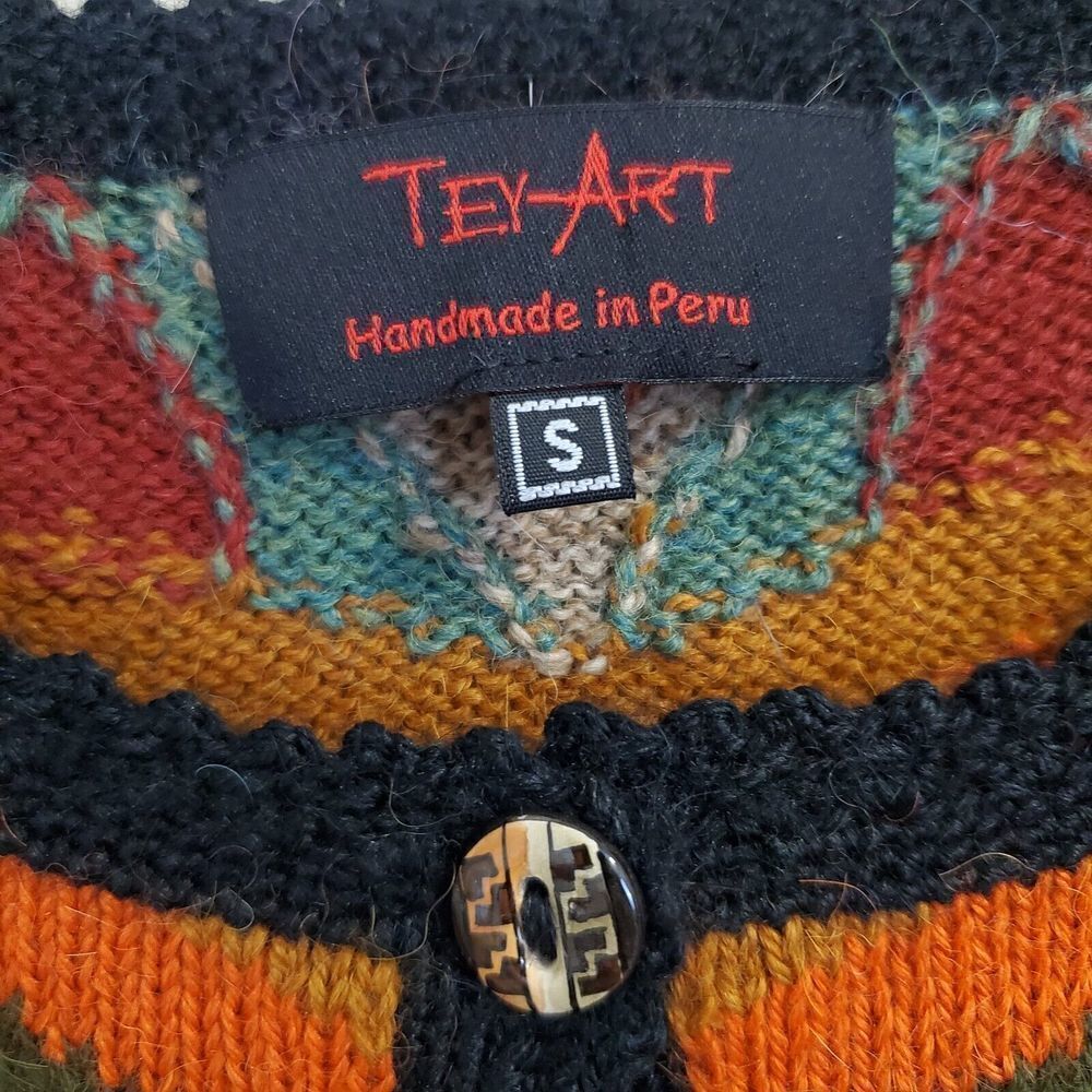 New Tey-Art ALPACA Blend Aztec Southwestern Sweater Cardigan Tabask Size S #3 - Picture 8 of 9